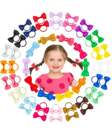 40 Pcs Baby Hair Ties and 10 Pcs Hair Clips Elastic Hair Bands Small Size Hair Ribbon Bows for Toddlers Hair Accessories Girls Ponytail Bows