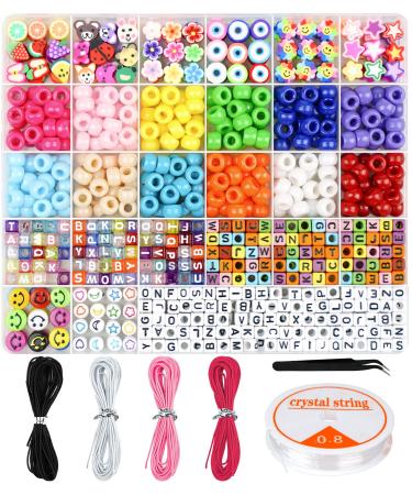 Dowsabel Bracelet Making Kit  Beads for Bracelets Making Pony Beads Polymer Clay Beads Smile Face Beads Letter Beads for Jewelry Making  DIY Arts and Crafts Gifts for Girls Age 6 7 8 9 10-12