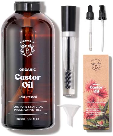 Buy Bionoble Organic Jojoba & Castor Oil Bundle - 100ml Vegan Hair Beard Eyelash & Nail Care - Cruelty-Free with Glass Bottle & Pump - Buy Online on SooperMarket.com