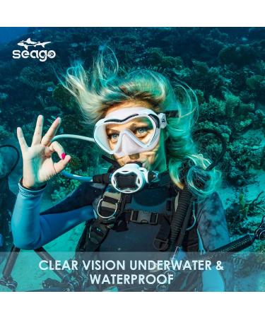 Seago Snorkel Diving Mask Swim Goggles - Stylish Clear Vision Anti-Fog Underwater Goggles for Adult Youth | Waterproof with Nose Cover - White - Buy Online on SooperMarket.com