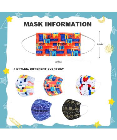 100PCS Sheal Disposable Kids Face Masks - Geometric Patterns Print (Ages 6-12) - Mixed Design - Buy Online on SooperMarket.com