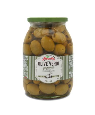 Novella Olive Verdi giganti - green olives in brine - delicatessen without stones - perfect for antipasti - 560g green olives without stones