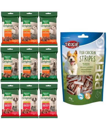 Natures Menu Dog Treat Pack - 9 Bags of Treats - 3 of Each Flavour + Free Bag of Trixie Chicken and Pollock (no Added Sugar)