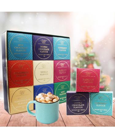 Hot Chocolate Selection Gift Set - Luxury Velvet Rich Assorted 9 Flavours Instant Hot Chocolate Selection Box with Topline Card. Great Gift for Secret Santa Gifts or Stocking Fillers