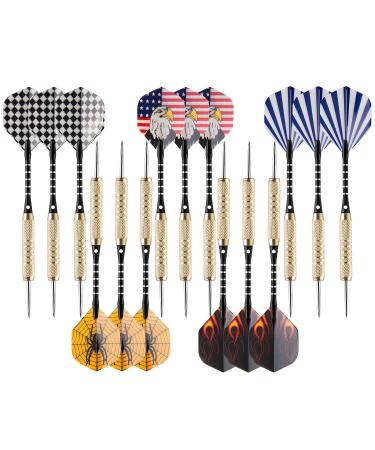 UZOPI 15 Packs Steel Tip Darts 18 Grams with Dart Sharpener and 3 Extra Flights, Aluminum Shafts & Brass Barrels, Levels in Every Rec Room, Man Cave, Bar and Game Room