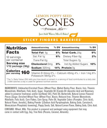 English Scone Mix  Lemon Poppyseed by Sticky Fingers Bakeries â Easy to Make English Scones Fresh Baked  Makes 12 Scones (2 pk) 1 Pound (Pack of 2) - Buy Online on SooperMarket.com