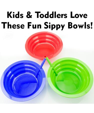 6 Pack USA-Made BPA Free Sippy Bowls for Kids - Child-Safe Cereal Bowls with Built-In Straw for Melted Ice Cream & Soup Sipping - Buy Online on SooperMarket.com