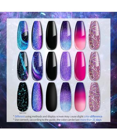 UR SUGAR Color Changing Gel Nail Polish Set - 6 Pcs Glitter Purple Thermal Magnetic Effect Kit - Soak Off Gel Nail Gift Box - Buy Online on SooperMarket.com