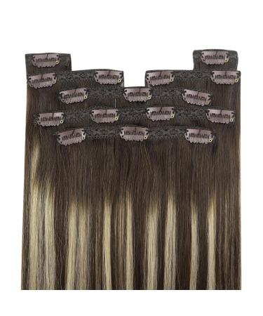 Youngsee Real Hair Extensions - Ombre Clip-In Balayage 45cm Dark Brown to Ash Blonde 120g (7PCS) - Human Hair Clip-Ons - Buy Online on SooperMarket.com