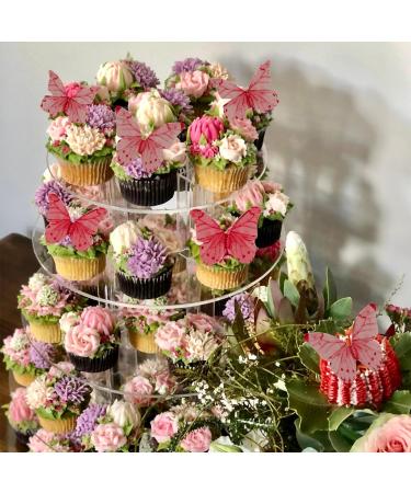 Arthsdite 40Pcs Edible Wafer Paper Butterfly Cupcake Toppers 3D Cake Realistic Pastel Butterfly Decoration for Birthday Party Wedding Food Decorations - Pink Pink 2 - Buy Online on SooperMarket.com