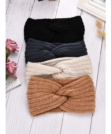 Chunky Knit Headband Set for Women - Black, Dark Grey, Camel, Beige - Buy Online on SooperMarket.com