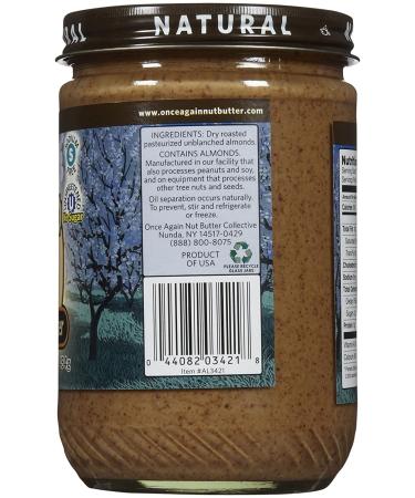Once Again Natural Crunchy Almond Butter - Salt Free & Unsweetened - 16 oz Jar - Buy Online on SooperMarket.com
