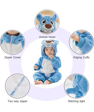 COOKY.D Baby Hooded Rompers | Winter Flannel Jumpsuit Pajamas | 6-12 Months Blue - Buy Online on SooperMarket.com