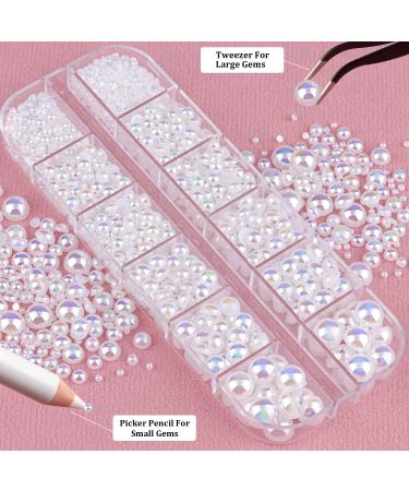 Flat Back Pearls Kit - 3800 Pcs, 3 Boxes, AB+ White AB+ Beige AB Half Round Pearls for Nail Art & DIY Crafts with Pickup Pencil and Tweezer - Buy Online on SooperMarket.com
