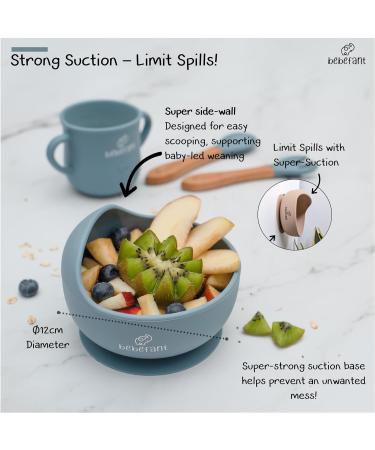 Bebefant Baby Weaning Set | Suction Bowl, Plate, Cup, Bib, Fork & Spoon | Baby Led Weaning Feeding Set (Large Blue) - Buy Online on SooperMarket.com