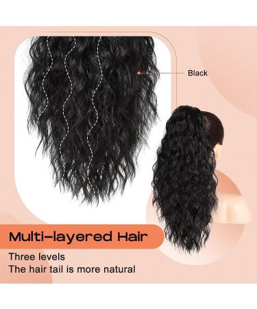PORSMEER Ponytail Extension Claw Clip Ponytail Hair Extensions Black Natural Looking Long Curly Wavy Multi Layered Fluffy Synthetic Hairpiece for Women Girls Daily Wear or Party 18inch - Buy Online on SooperMarket.com