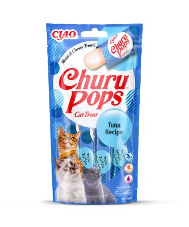 Ciao Churu Pops by INABA Cat Treat - Tuna Flavour (4 x 15g) / Moist & Chewy Cat Treat Delicious & Healthy Snack for Cats Hand Feeding Natural Grain Free High Moisture Tuna 15 g (Pack of 4)