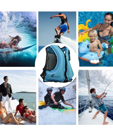 OMOUBOI Inflatable Snorkel Vest for Adults - Blue | Buoyancy Jacket for Kayaking, Swimming & Snorkeling | Portable Diving Gear | 96-220 lbs - Buy Online on SooperMarket.com