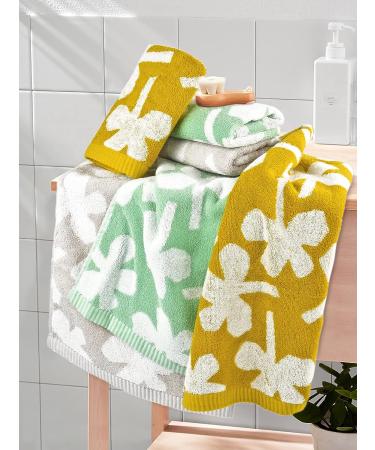 Set of 6 100% Cotton Hand Towel Fingertip Towels - 12x21 Inches - Small Towels for Bathroom, Kitchen, Spa - Gray, Sage, Mustard - Four Leaf Clover Design - Buy Online on SooperMarket.com