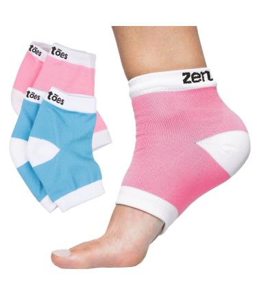 ZenToes Moisturizing Heel Socks 2 Pairs Gel Lined Toeless Spa Socks to Heal and Treat Dry  Cracked Heels While You Sleep (Regular  Blue and Pink) Cotton Regular