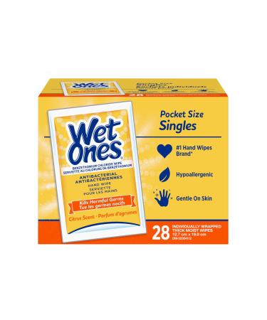 Wet Ones Antibacterial Hand Wipes Citrus Scent 28 Individually Wrapped Wet Wipes Scent 28 count (Pack of 1) Wipes