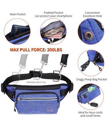 TUDEC Dogs Jogging Line with Belly Belt | Free-Handed Leash & Belt Bag for Large & Medium Dogs | Elastic Reflective Running Leash & Feces Bag Dispenser (Blue Gray) - Buy Online on SooperMarket.com