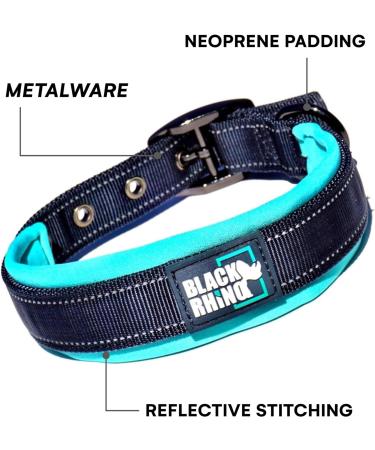 Black Rhino Comfort Collar - Super Soft Neoprene Dog Collar for All Breeds | Adjustable Reflective & Weatherproof | Aqua/Gray Medium - Buy Online on SooperMarket.com