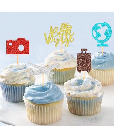Cyodoos 24 PCS Travel Bon Voyage Airplane Cupcake Toppers Airplane Suitcase map Cake Topper Picks for World Awaits Travel Themed Party Birthday Party Baby Shower Wedding Party Decorations - Buy Online on SooperMarket.com