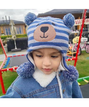 KAKU NANU Toddler Winter Hat with Double Pom Pom | Fleece Lined Beanie for Boys & Girls 1-2 Years | Blue-Grey - Buy Online on SooperMarket.com