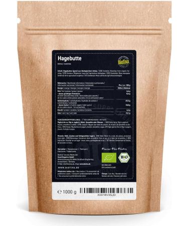 Biotiva Rose HIPS Whole Organic 1 kg - EU Harvest - Rosa Canina - Bottled and Controlled in Germany (DE- KO-005) - Buy Online on SooperMarket.com