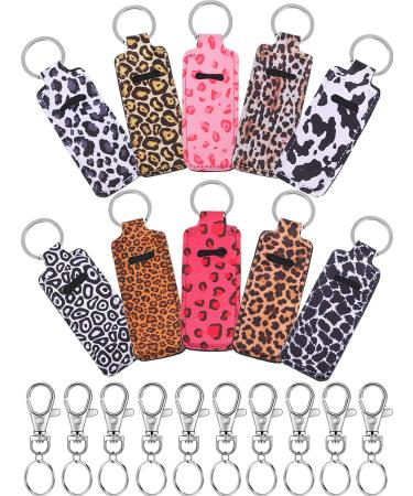 10 Pieces Cow Print Lipstick Holder Lipstick Holder Keychain Sleeve Lipstick Pouch Lip Balm Holder Sleeve with 10 Metal Key Chains to hold Travel Daily Accessories  Leopard Style