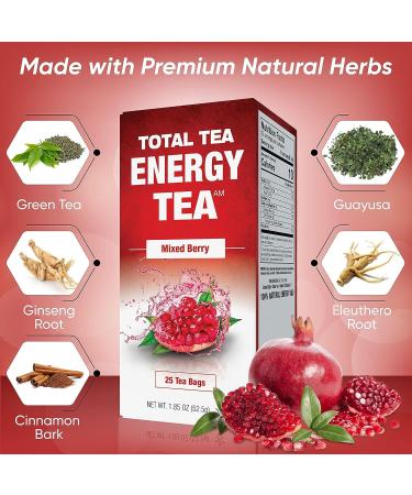 Total Tea Energy Tea Bags with Caffeine - Mixed Berry Flavored Green Tea for Focus & Stamina (25 Tea Bags) - Buy Online on SooperMarket.com