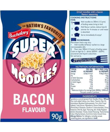 Bachelors Super Noodles Instant Snack Variety Pack: Bacon Chicken BBQ Beef and Curry Flavour 90g Each bundled with Reusable Bamboo Chopsticks - Buy Online on SooperMarket.com