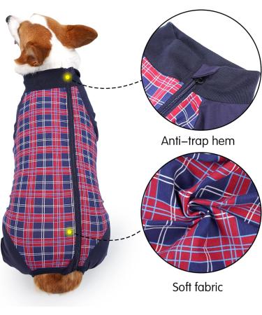 Heywean Hundebody for After Surgery - Long-Sleeved Dog Relaxation Suit Zipper Design XL Red Checked - Ideal for Post-Op Recovery for Dogs - Buy Online on SooperMarket.com
