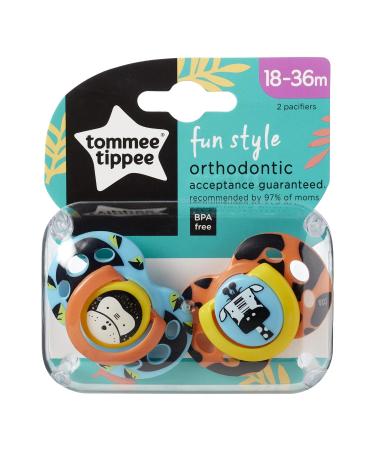 Tommee Tippee Fun Style Pacifiers Symmetrical Design BPA-Free Silicone Binkies 18-36m 2 Count Colors and Designs Vary - Buy Online on SooperMarket.com