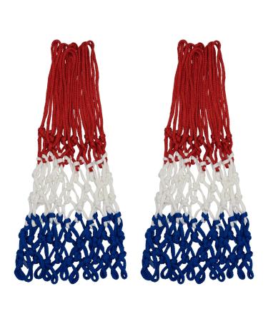 Sanung Basketball Net All Weather Thick Tri-Color Basketball Hoop Net for Competition Training Standard 12 Loops Basketball Net Replacement for Indoor Outdoor Use 2 Pack