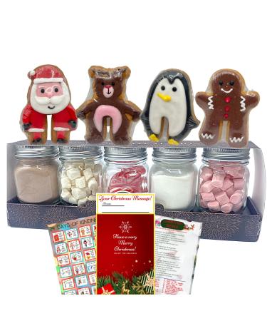 Hot Chocolate Station Gift Set with Gingerbread Mug Huggers & Christmas Activity Card - Hot Chocolate Mix Cream Powder Marshmallows & Candy Canes - Hot Chocolate Gift Set Christmas Gifts