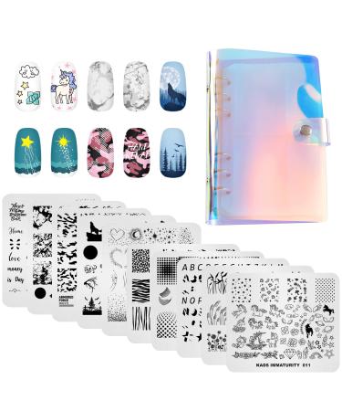 Alexnailart 10 Pieces Nail Stamping Plates Nail Art Plates Set Multi-Patterns Image Template Nail Design Manicure Stencils Tool with Storage Bag (Set5)