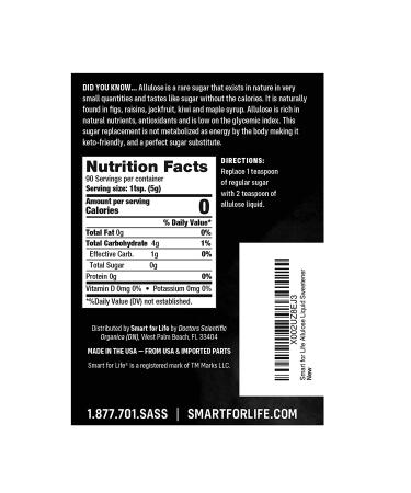 Smart for Life Allulose Sweetener - Zero Net Carbs Keto Syrup - Low Calorie Natural Sugar Substitute - Made in USA - 16 fl oz Liquid Sweetener - Buy Online on SooperMarket.com