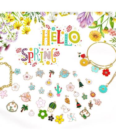 MARFOREVER 120 Pcs Spring Floral Enamel Flower Charms for Jewelry Making - Assorted Gold Charm Pendants for DIY Necklace, Bracelet, Earrings - Gifts for Mom - Buy Online on SooperMarket.com
