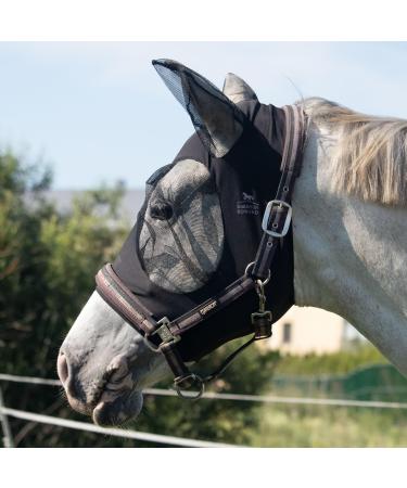 Harrison Howard Super Comfort Stretchy Fly Mask Large Eye Space with UV Protection Soft On Skin With Breadity Black M Medium Black