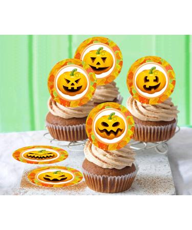 24 x Pre-Cut Pumpkin Set Edible Stand up Wafer/Rice Paper Cupcake Toppers Halloween Birthday Party Cake Decorations