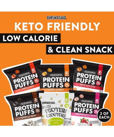 Shrewd Food Protein Puffs - High Protein, Low-Carb, Gluten-Free, Keto Snacks - Variety Pack of 12 - Non GMO, Soy-Free, Peanut-Free, Tree Nut-Free - Health Conscious Snacks, Never Fried - 0.74 oz - Buy Online on SooperMarket.com