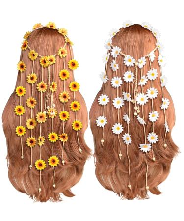 Sucrain Flower Hippie Headband Set - 4pcs Bohemian Sunflower Hair Accessories (2 Yellow 2 White) - Buy Online on SooperMarket.com