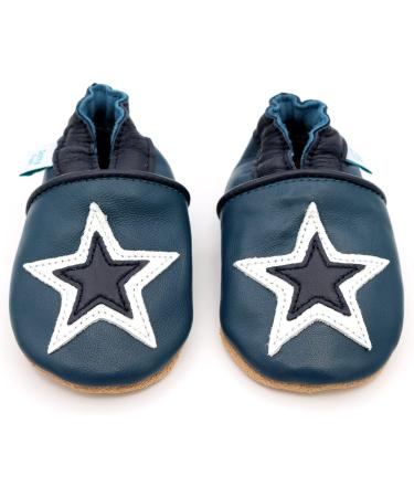 Dotty Fish Soft Leather Baby Shoes - Boys Toddler Non-Slip Suede Soles | Navy & White Star Design | 0-6 Months to 4-5 Years - Buy Online on SooperMarket.com