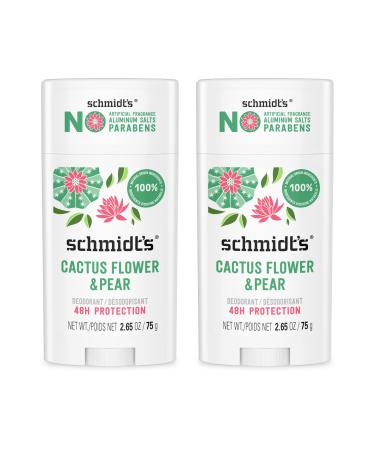 Schmidt's Aluminum-Free Vegan Deodorant Cactus Flower & Pear with 24-Hour Odor Protection 2 Count for Women and Men Natural Ingredients Cruelty-Free 2.65 oz Cactus Flower and Pear 2.65 Ounce (Pack of 2)