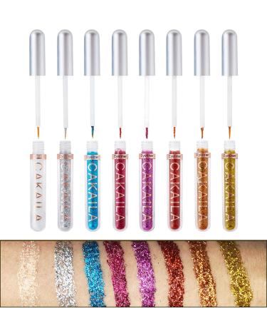 Sumeitang 8 Colors Liquid Glitter Eyeliner Set  Metallic Shimmer Glitter Eyeshadow Pigment Eyebrow Shimmer Waterproof Longlasting Sparking Colorful Eyeliner Kit  High Pigmented Brighten Eye Liner