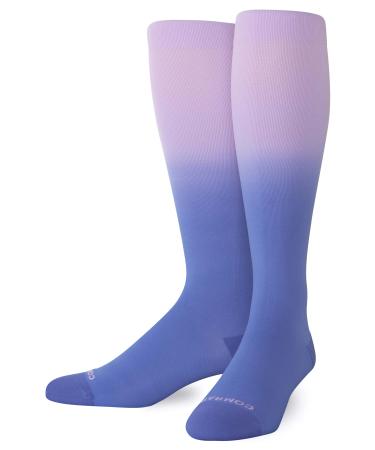 Comrad Nylon Knee High Socks - 15-20mmHg Graduated Compression Socks - Soft & Breathable Support Unisex Socks Wide Calf Medium Purple/Denim Ombre