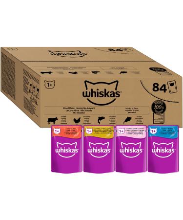 Whiskas Adult 1+ Cat with Mixed selection in jelly 84 portion bags 84x85g (1 large pack) - high -quality cat food wet 85 g (84 pack) for adult cats)