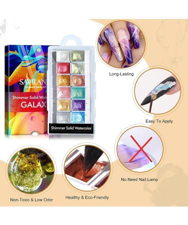 Saviland 12 Colors Pearl Shimmer Nail Watercolor Paint Set for Nail Art DIY Manicure - Buy Online on SooperMarket.com